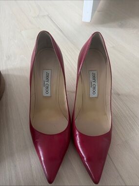 Jimmy Choo Red Leather Pointed-Toe Pumps